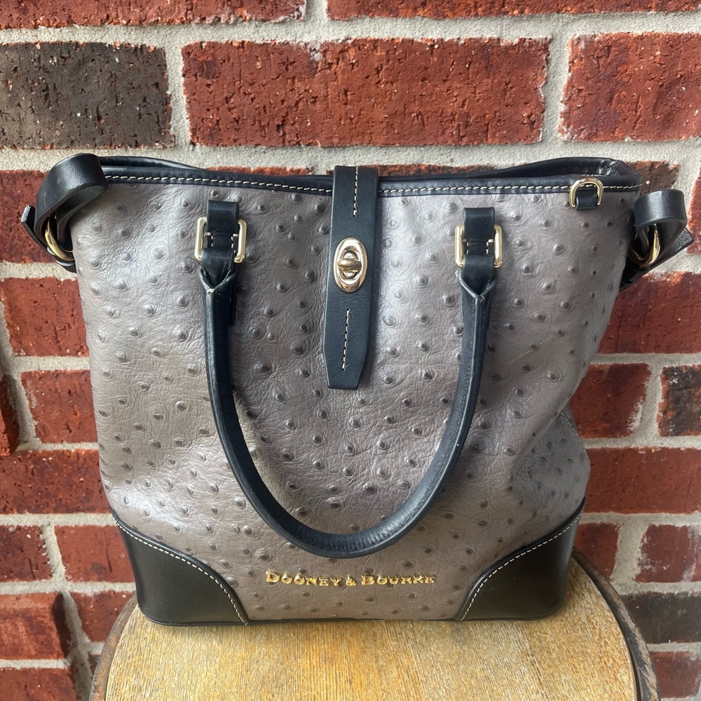 Dooney & Bourke Ostrich-Embossed Gray and Black Tote